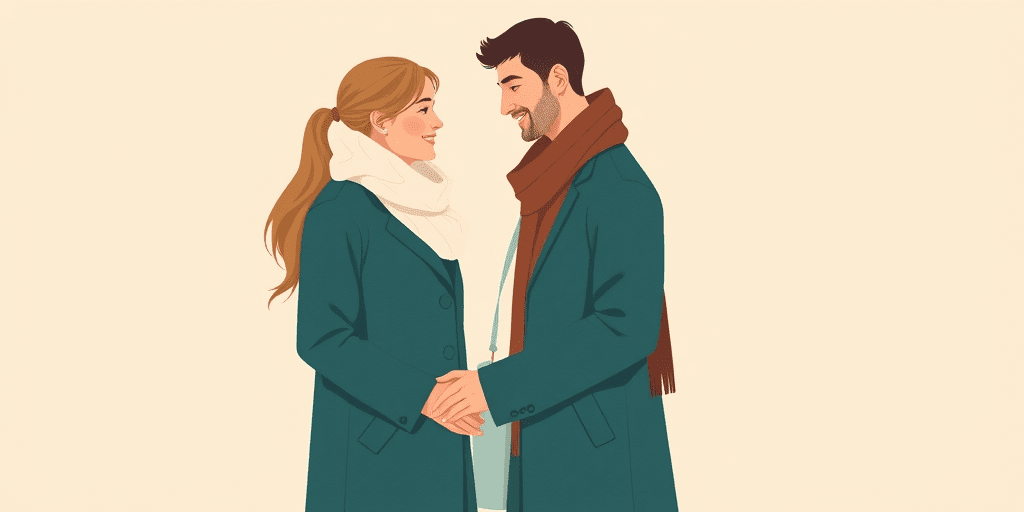 Illustrated couple holding hands, symbolizing emotional connection and the five love languages.