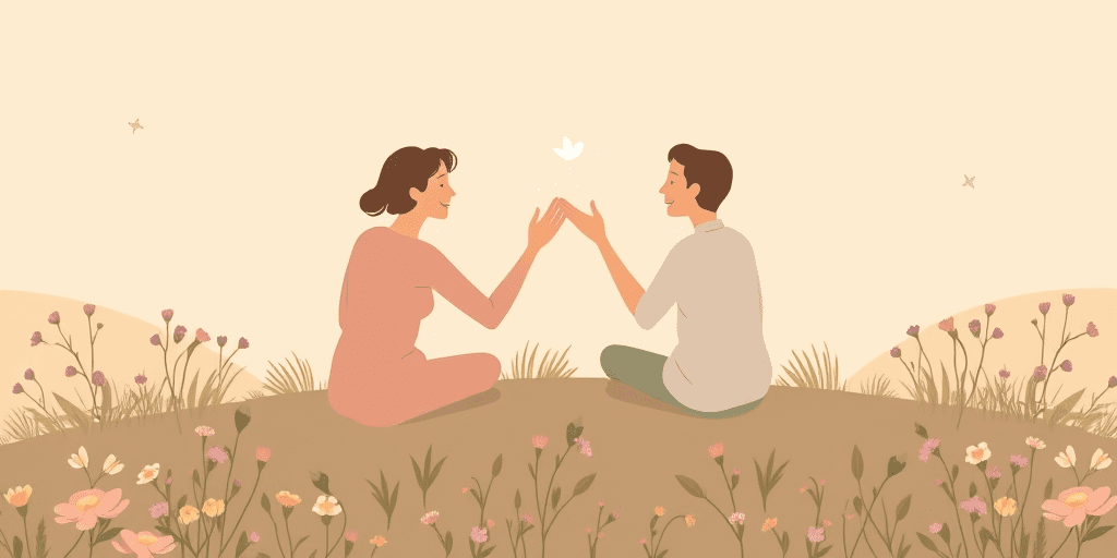Attachment style in relationships — two people connecting in a meadow