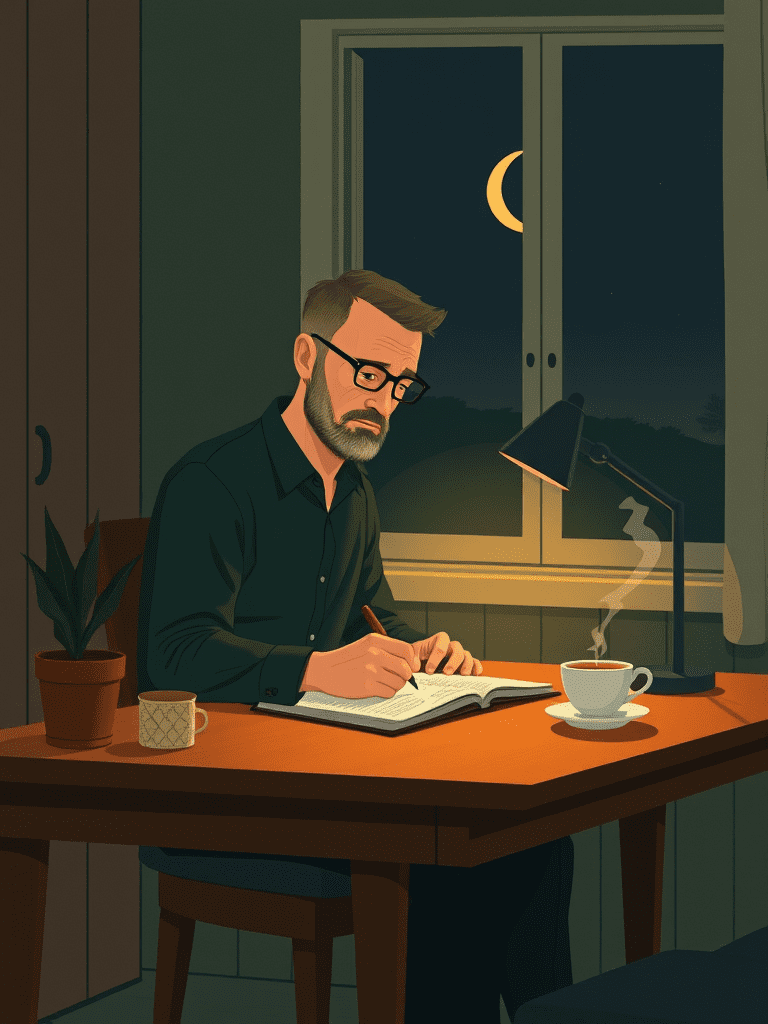 Ashab writing at his desk late at night β the moment Mindbloom was born