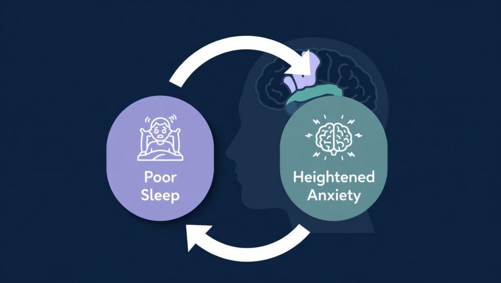 illustrated diagram showing the bidirectional cycle between sleep disorders and anxiety in the brain