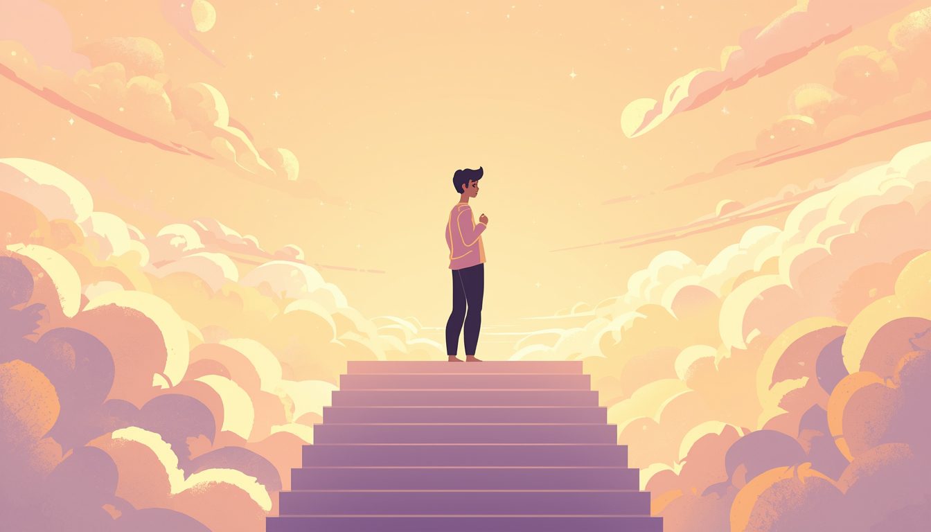Illustration of a lone figure at the threshold of golden light — representing the near-death experiences existential shift and the transformation that follows.