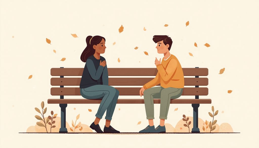 Two people in supportive conversation — representing the connection that helps survivors navigate the near-death experiences existential shift and rebuild their sense of meaning.