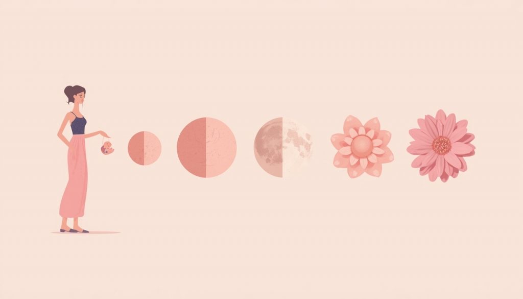 2D illustration of a woman's hormonal journey across life stages representing women's mental health unique challenges